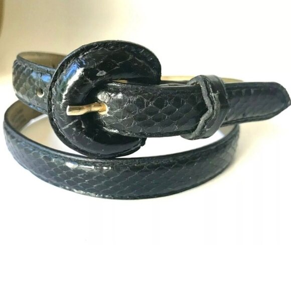 Liz Claiborne black snakeskin snake women’s belt vintage size small medium - Picture 1 of 12